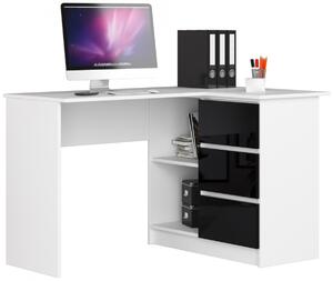 Ak furniture Rohový psací stůl B16 124 cm bílý/černý lesk pravý