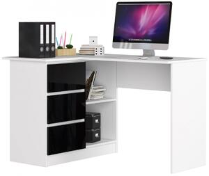 Ak furniture Rohový psací stůl B16 124 cm bílý/černý lesk levý