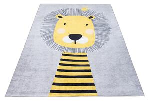 Makro Abra Dětský kusový koberec vhodný k praní BAMBINO 2028 Lvíček protiskluzový šedý žlutý Rozměr: 80x150 cm