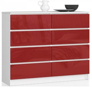 Ak furniture Komoda Kuba 120 cm 8 šuplíků bílá/červená