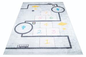 Makro Abra Dětský kusový koberec vhodný k praní BAMBINO 2168 Cesta Skakací panák protiskluzový krémový modrý Rozměr: 80x150 cm