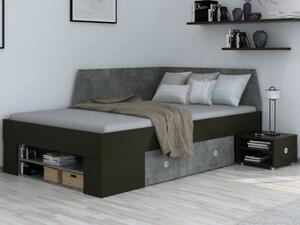 Úložná postel se zástěnou Junior 120x200 cm, černá/tmavý beton