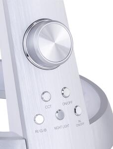 GLOBO Stolní dotyková LED lampa s USB vstupem MITTI, 8W, teplá-studená bílá, RGB, stříbrná 58376S