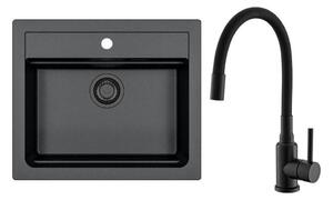 ALVEUS SETA23228 - Kuchyňský dřez ATROX+dřezová baterie MINTAS 34cm granit/černá
