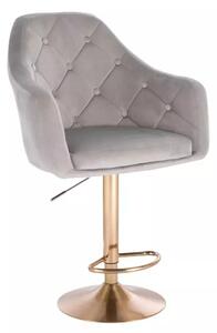 LuxuryForm Barová židle ANDORA VELUR na zlatém talíři - světle šedá