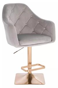LuxuryForm Barová židle ANDORA VELUR na zlaté hranaté podstavě - světle šedá