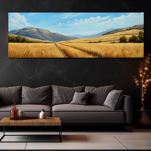 Obraz na plátně - Obilí zlátne a mraky plují FeelHappy.cz Velikost obrazu: 120 x 40 cm