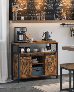VASAGLE Kuchyňská komoda s posuvnými dveřmi, vintage, černá, hnědá, 33x100x80 cm