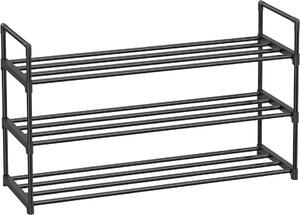 SONGMICS Botník třípatrový, kovový, černý, 30x92x54cm
