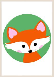 Plakát Liška (21x30cm) A4, Plakát do dětského pokoje, Plakát zvířátko, Ručně kreslený obrázek Barva: Oranžová