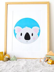 Plakát Koala (21x30cm) A4, Plakát do dětského pokoje, Plakát se zvířátkem, Ručně kreslený obrázek, Plakát na zeď pokojíčku, Barva: Světle modrá