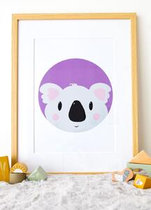 Plakát Koala (21x30cm) A4, Plakát do dětského pokoje, Plakát se zvířátkem, Ručně kreslený obrázek, Plakát na zeď pokojíčku, Barva: Fialová