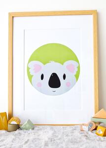 Plakát Koala (21x30cm) A4, Plakát do dětského pokoje, Plakát se zvířátkem, Ručně kreslený obrázek, Plakát na zeď pokojíčku, Barva: Růžová