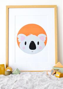 Plakát Koala (21x30cm) A4, Plakát do dětského pokoje, Plakát se zvířátkem, Ručně kreslený obrázek, Plakát na zeď pokojíčku, Barva: Oranžová