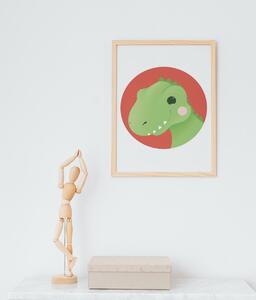 T-Rex Plakát (21x30cm) A4, Plakát do dětského pokoje, Plakát dinosaurus, Ručně kreslený obrázek, Plakát na zeď pokojíčku Barva: Červená