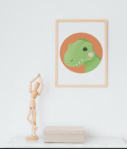 T-Rex Plakát (21x30cm) A4, Plakát do dětského pokoje, Plakát dinosaurus, Ručně kreslený obrázek, Plakát na zeď pokojíčku Barva: Oranžová