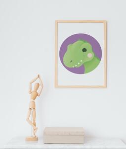 T-Rex Plakát (21x30cm) A4, Plakát do dětského pokoje, Plakát dinosaurus, Ručně kreslený obrázek, Plakát na zeď pokojíčku Barva: Fialová