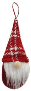 Vánoční skřítek s červeným kloboukem s bílými pruhy, závěsný, 16cm