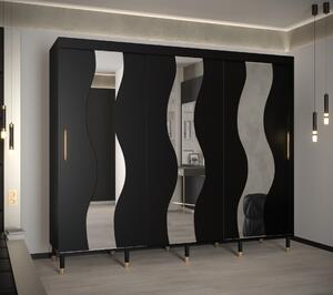 Šatní skříň Abi Calipso Sew Barva korpusu: Černá, Rozměry: 250 cm, Dveře: Černá + zrcadlo