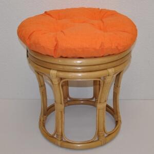 Ratanový taburet s polstrem - oranžový melír