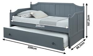 Jednolůžková postel s přistýlkou 90 cm Byrma (šedá) (s rošty). 1002498