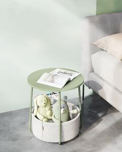 VASAGLE Kulatý odkládací stolek s textilním košem zelená bílá