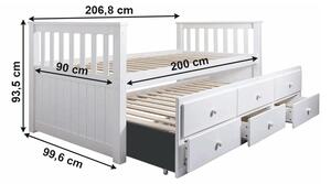 Rozkládací postel 90 cm Ahlan (bílá) (s roštem a úl. prostorem). 1034643