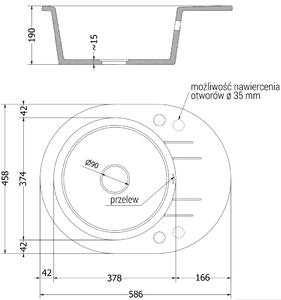 MEXEN/S - Kevin granitový dřez 1 s odkapávačem 586 x 458 mm, bílá, + černý sifon 6517581005-20-B