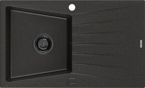 MEXEN/S - Cesar granitový dřez 1 s odkapávačem 775 x 470 mm, černá/zlatý metalik, + černý sifon 6514771010-75-B