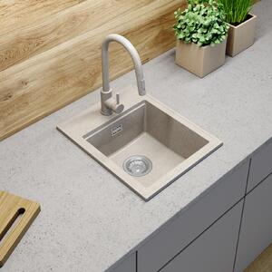 Sink Quality Ferrum New 4050, 1-komorový granitový dřez 400x500x185 mm + černý sifon, béžová, SKQ-FER.4050.B.XB