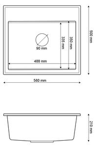 Sink Quality Ferrum New 5055, 1-komorový granitový dřez 560x500x210 mm + grafitový sifon, bílá, SKQ-FER.5055.WH.XB