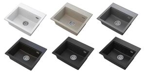 Sink Quality Ferrum New 5055, 1-komorový granitový dřez 560x500x210 mm + chromový sifon, černá, SKQ-FER.5055.BK.X
