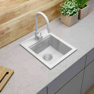 Sink Quality Ferrum New 4050, 1-komorový granitový dřez 400x500x185 mm + chromový sifon, bílá, SKQ-FER.4050.WH.X