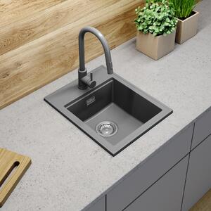 Sink Quality Ferrum New 4050, 1-komorový granitový dřez 400x500x185 mm + zlatý sifon, šedá, SKQ-FER.4050.G.XG