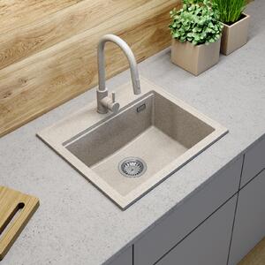 Sink Quality Ferrum New 5055, 1-komorový granitový dřez 560x500x210 mm + chromový sifon, béžová, SKQ-FER.5055.BX