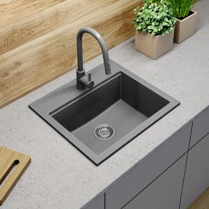 Sink Quality Ferrum New 5055, 1-komorový granitový dřez 560x500x210 mm + chromový sifon, šedá, SKQ-FER.5055.GX
