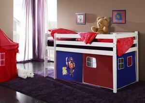 Dětská VYVÝŠENÁ postel PIRÁTI modročervení - BÍLÁ