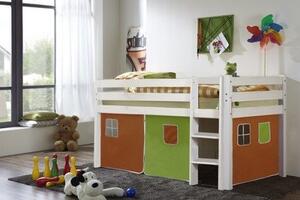Dětská VYVÝŠENÁ postel DOMEČEK zelenooranžový - BÍLÁ