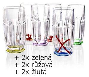 Crystalite Bohemia sklenice Safari barevné 300 ml, 6 ks - 2x zelená, 2x růžová, 2x žlutá