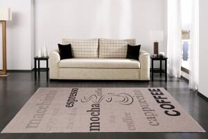 Balta Kusový koberec Sisal Floorlux 20220 Kafe Nápisy Silver / Black Rozměr: 80x150 cm
