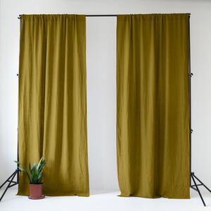 Okrově žlutý/zelený lněný závěs 140x250 cm Moss Green – Linen Tales