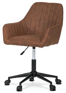 Autronic - Pracovní židle, potah hnědá vintage látka, výškově nastavitelná, černý kovový kříž - KA-J403 BR3