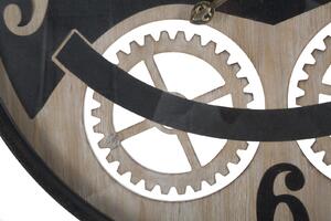 Nástěnné hodiny Mauro Ferretti Machine, 67x6,5 cm, černá/přírodní