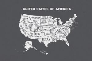 Tapeta naučná mapa USA v černobílém