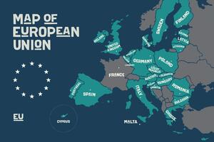 Tapeta naučná mapa s názvy zemí EU