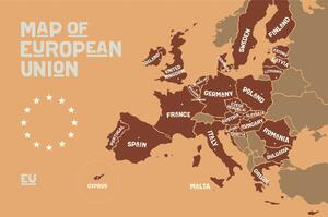 Tapeta hnědá mapa s názvy zemí EU