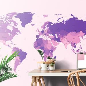 Tapeta detailní mapa světa ve fialové barvě
