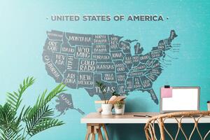 Samolepící tapeta naučná mapa USA s modrým pozadím
