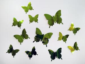 3D motýli na zeď metalická zelená 12 ks 12 x 10 cm
