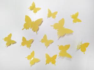 3D motýli dekorace žlutí 12 ks 6 až 12 cm